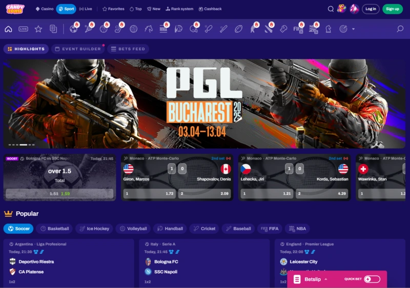 candyspinz sports page